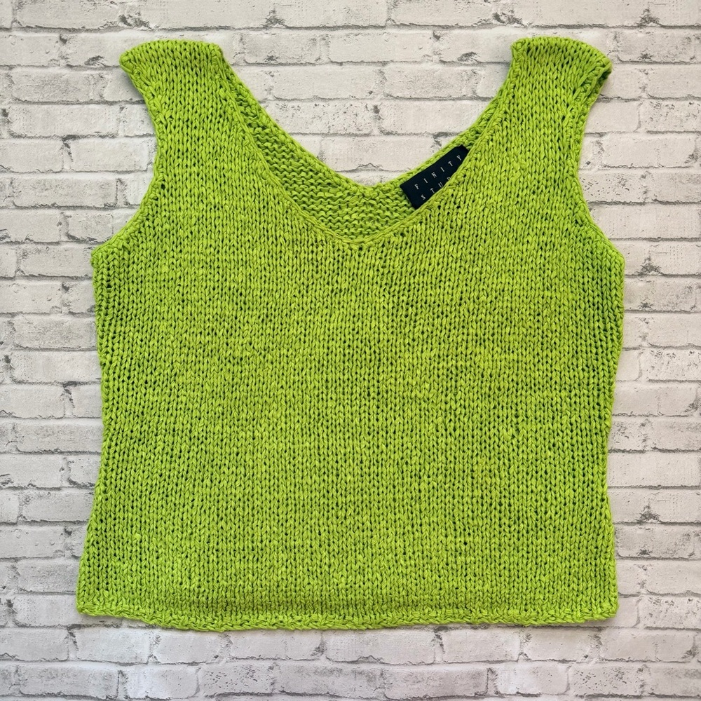 Vintage Finity Studio V-Neck Knit Tank Top in Lime
